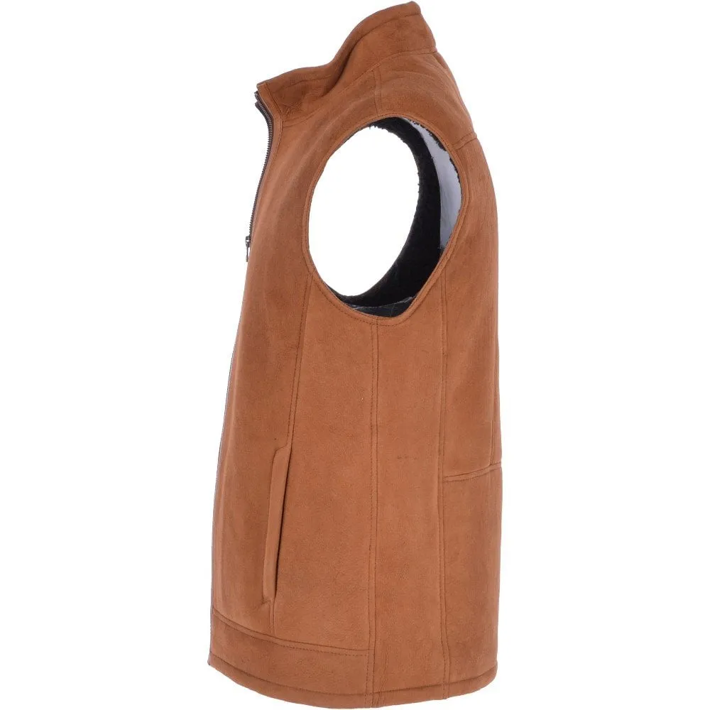 Men's Leather Sheepskin Gilet Whisky/black : Saxon