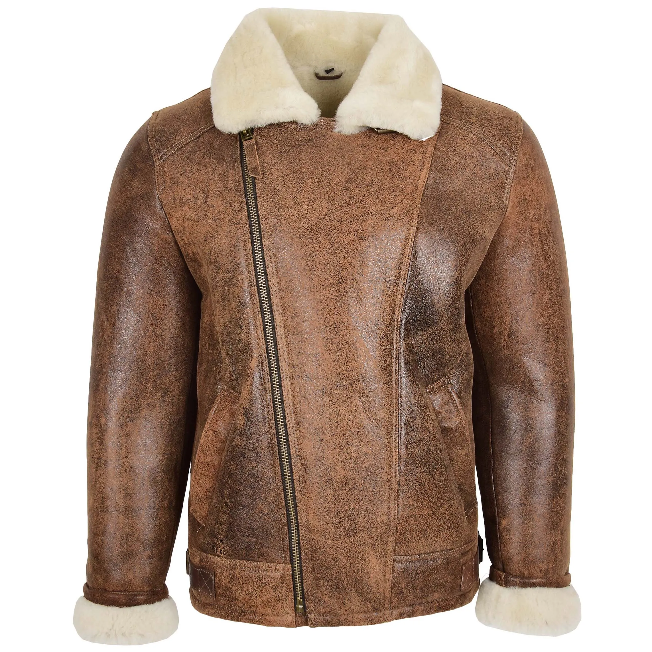 Mens Aviator Sheepskin Pilot Jacket Blen Vintage Brown