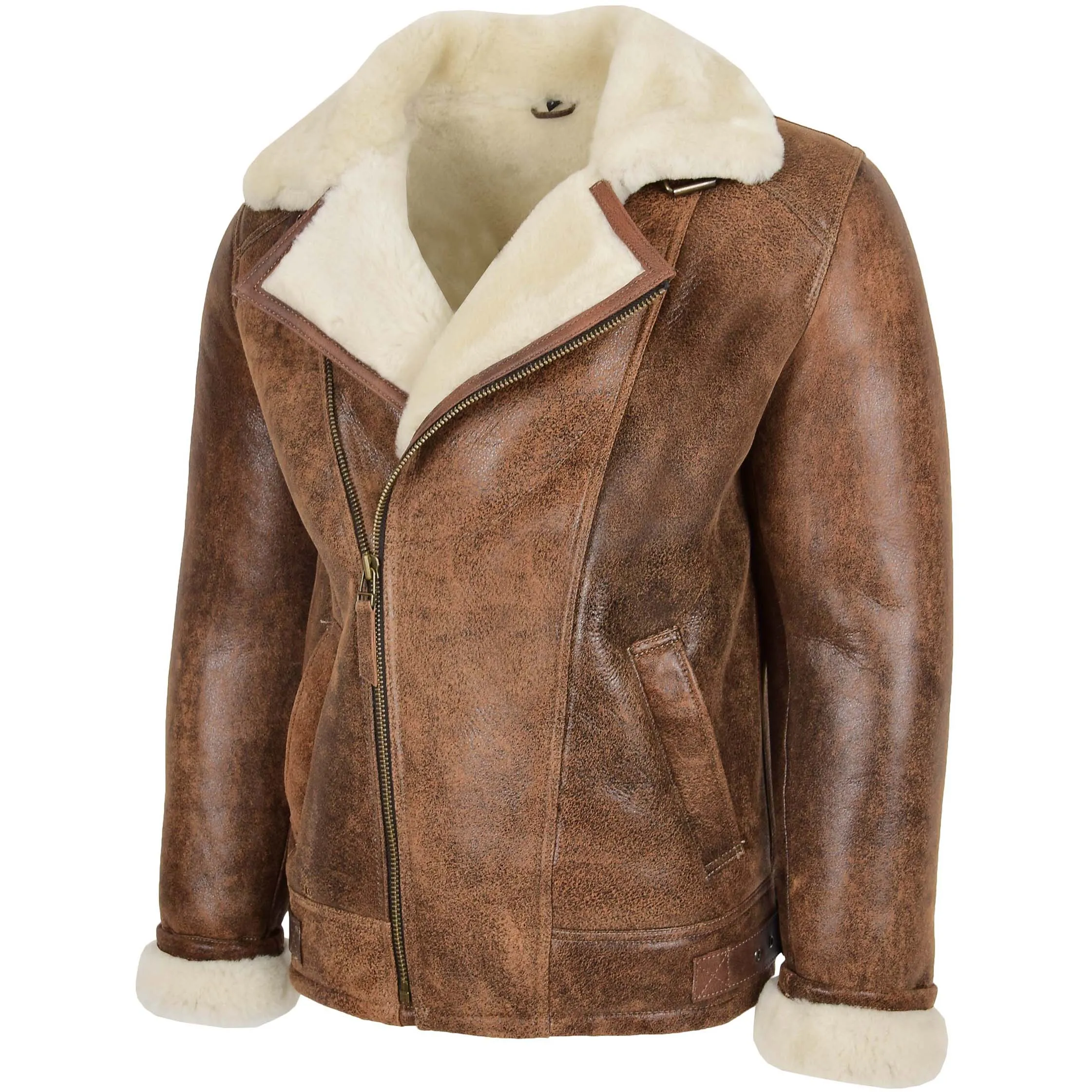 Mens Aviator Sheepskin Pilot Jacket Blen Vintage Brown