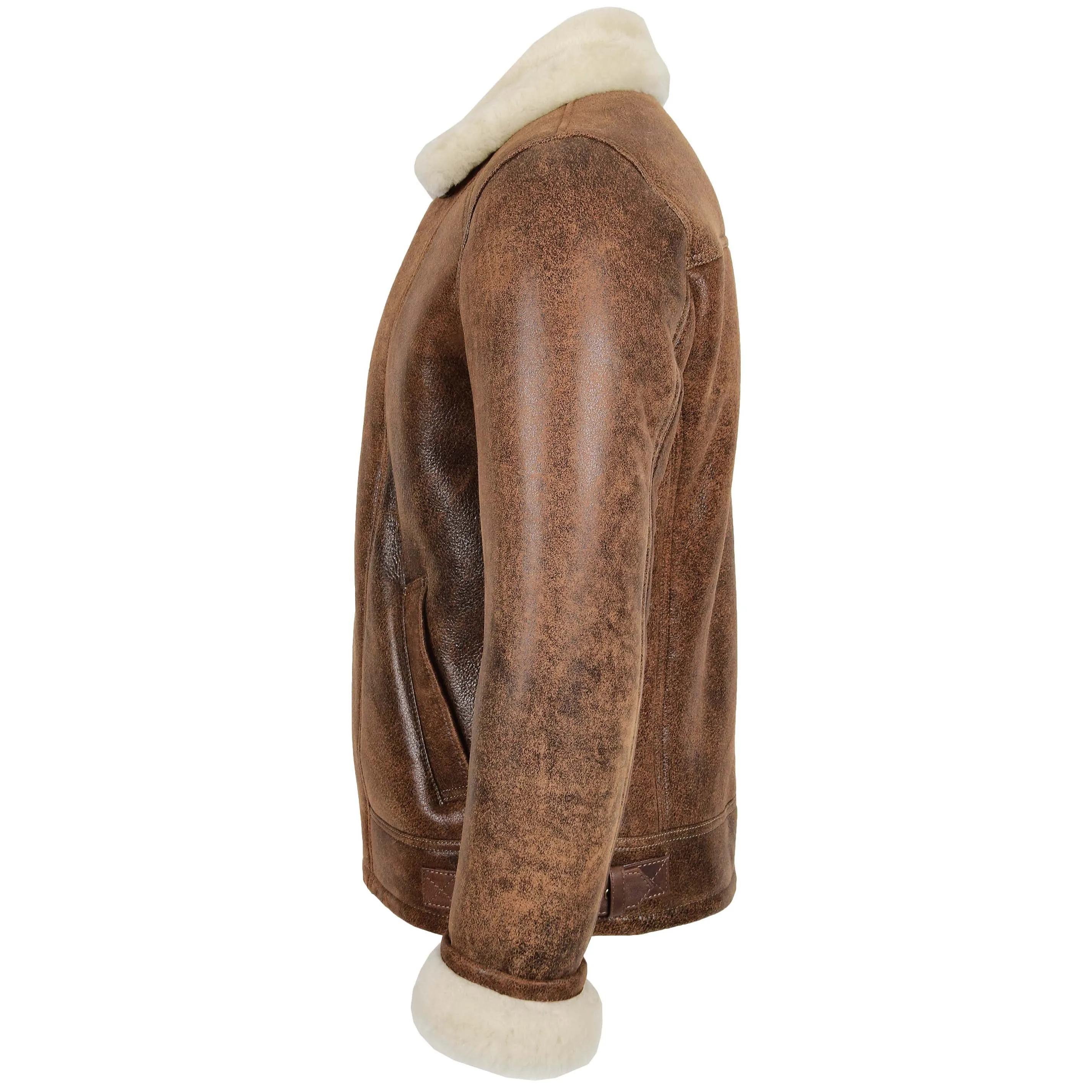 Mens Aviator Sheepskin Pilot Jacket Blen Vintage Brown