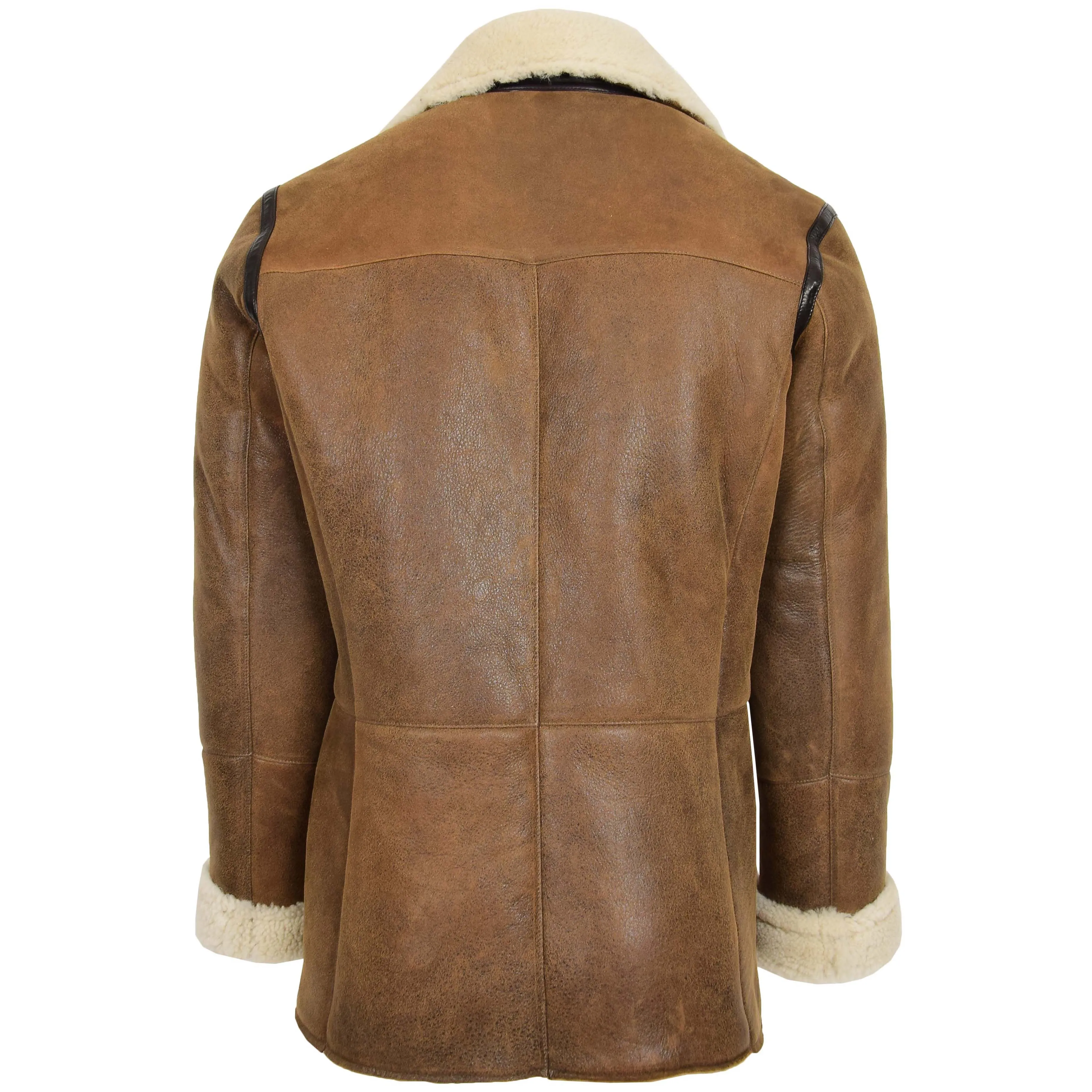 Mens Double Breasted Sheepskin Jacket Theo Cognac