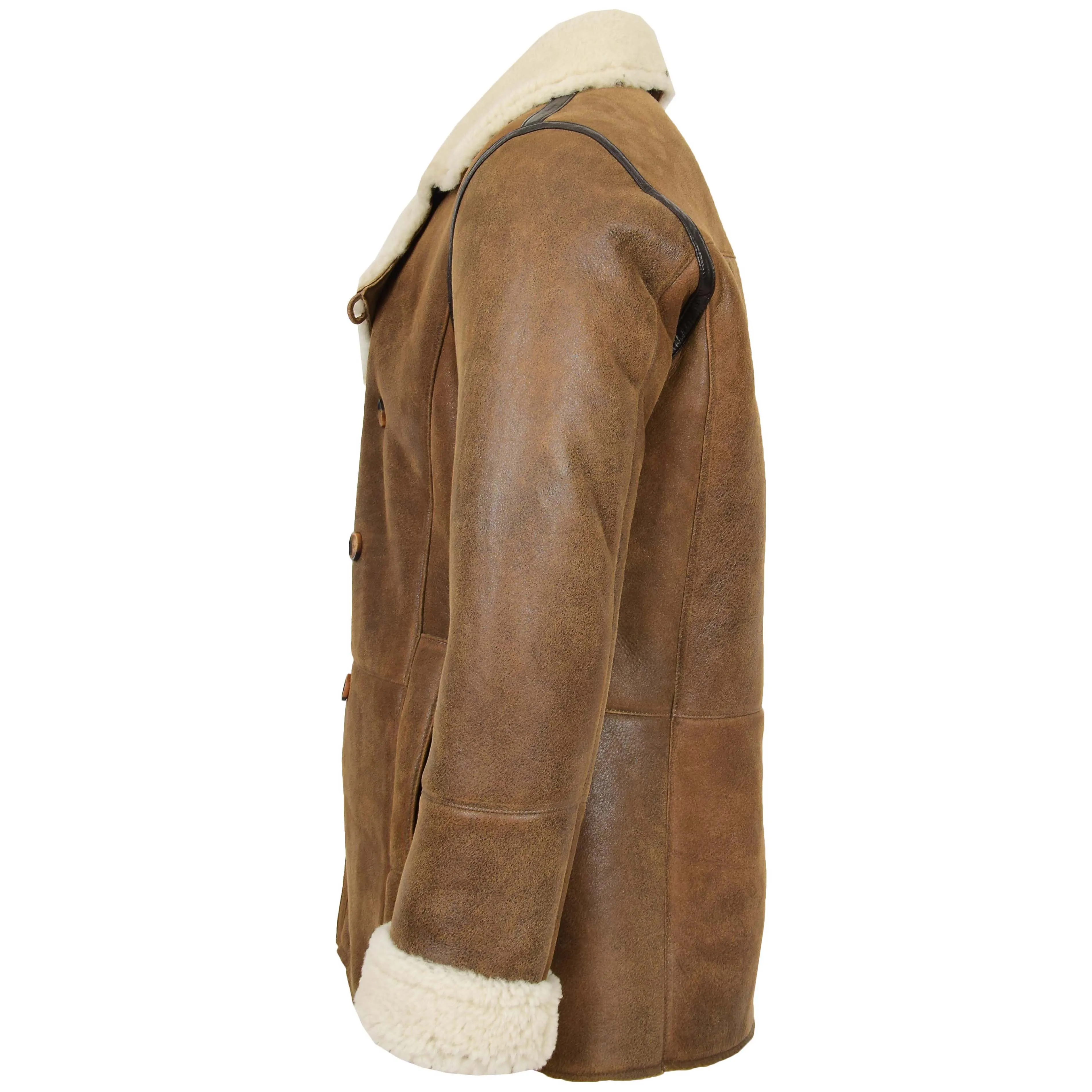 Mens Double Breasted Sheepskin Jacket Theo Cognac