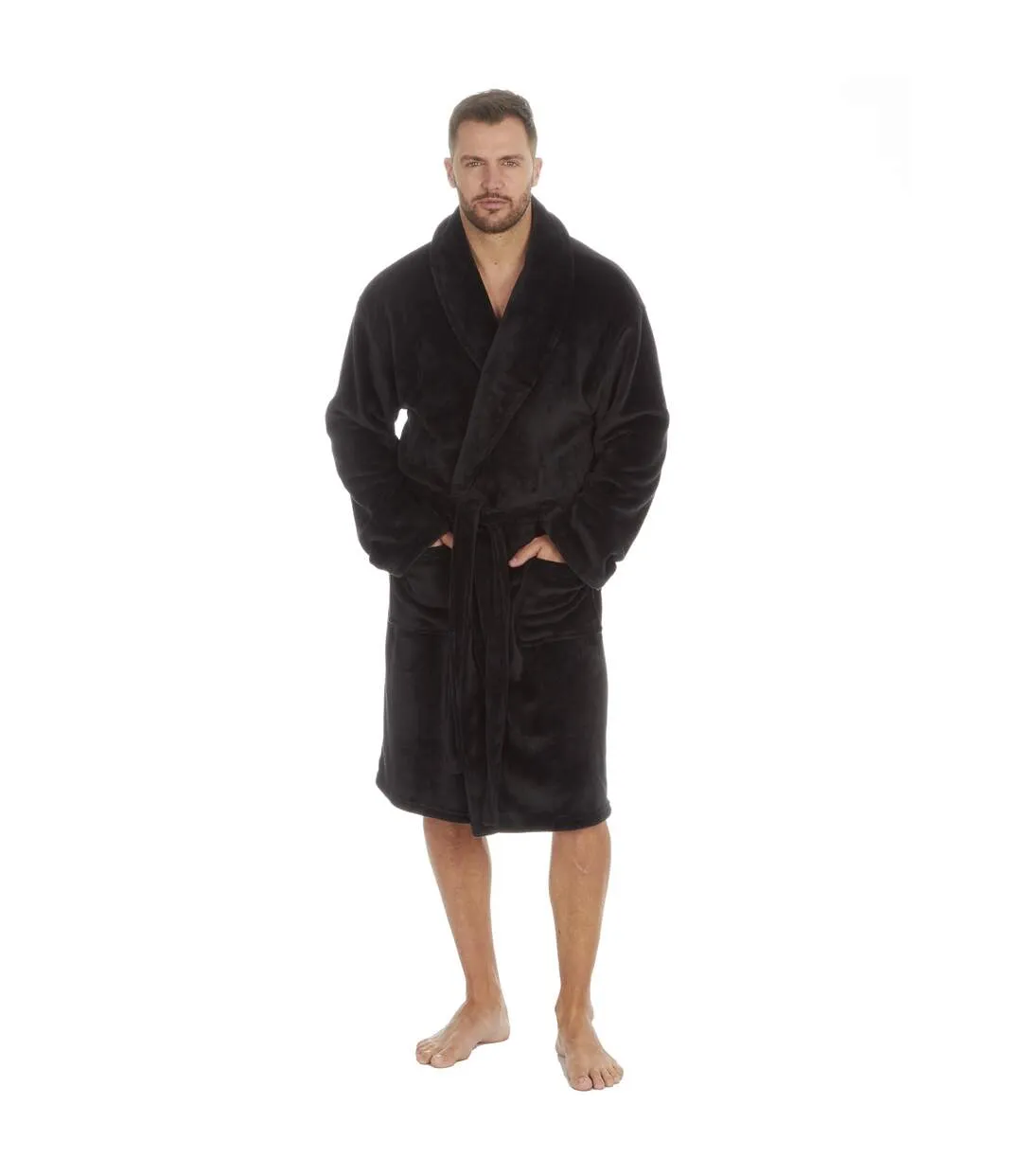 Mens flannel fleece robe black Pierre Roche