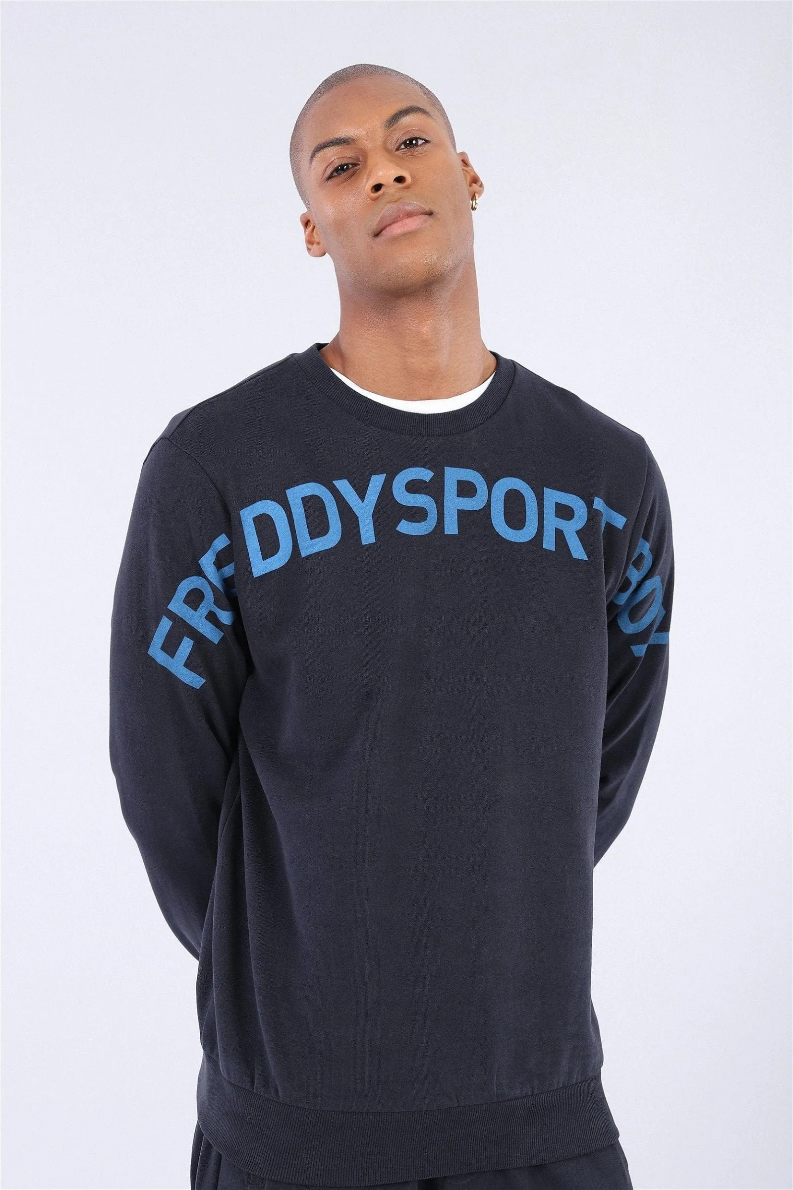 Men's Lounge Sweatshirt - Dark Blue + Blue Letters