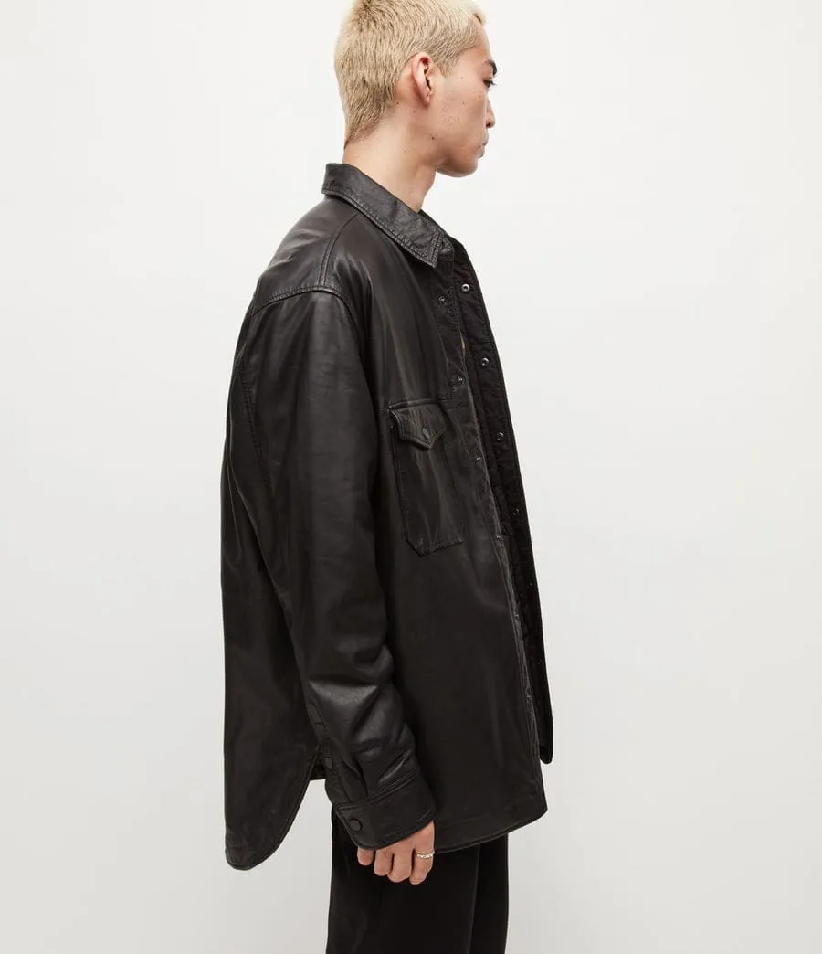 Men’s Oversized Black Genuine Sheepskin Leather Shirt