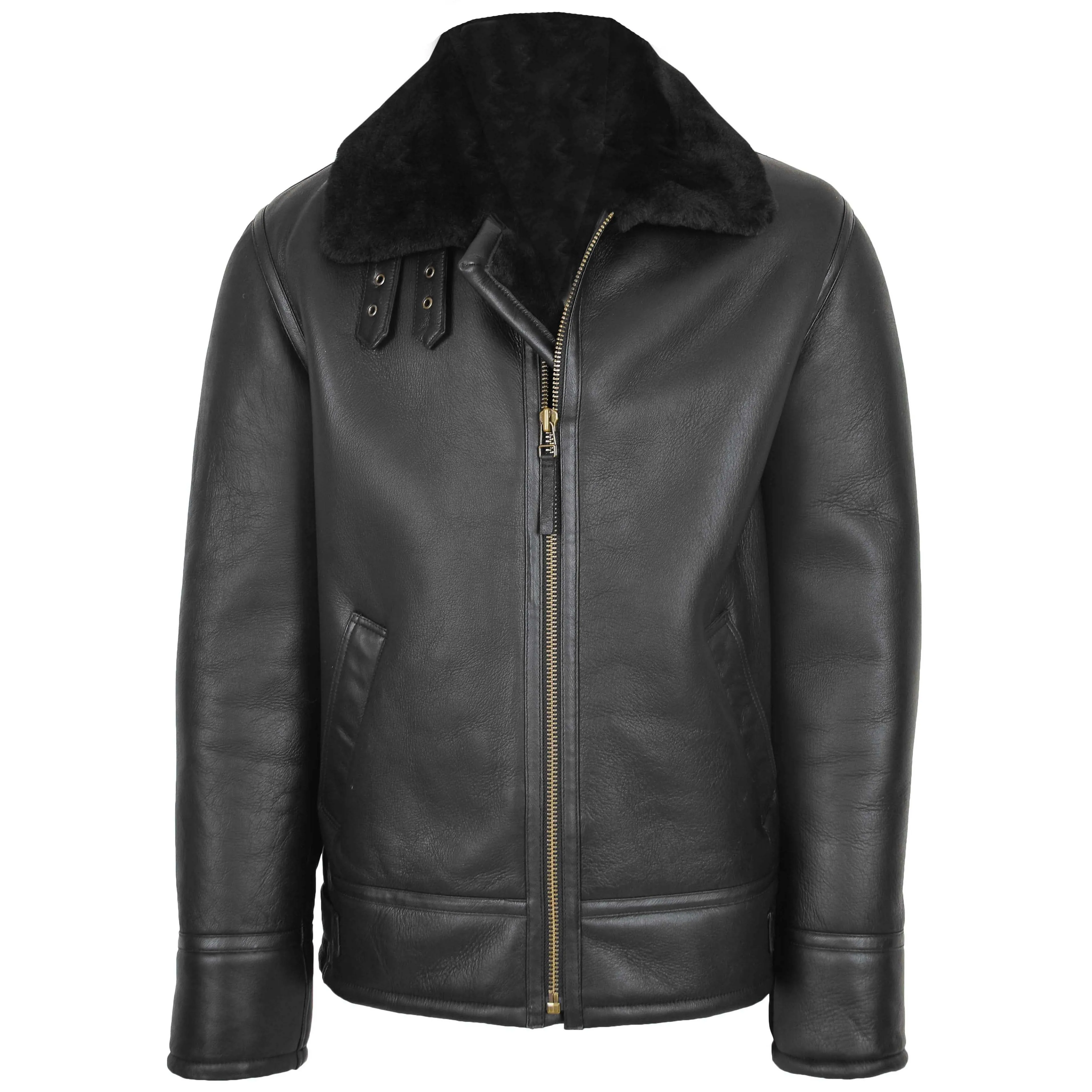 Mens Top Gun Style Sheepskin Jacket Oscar Black