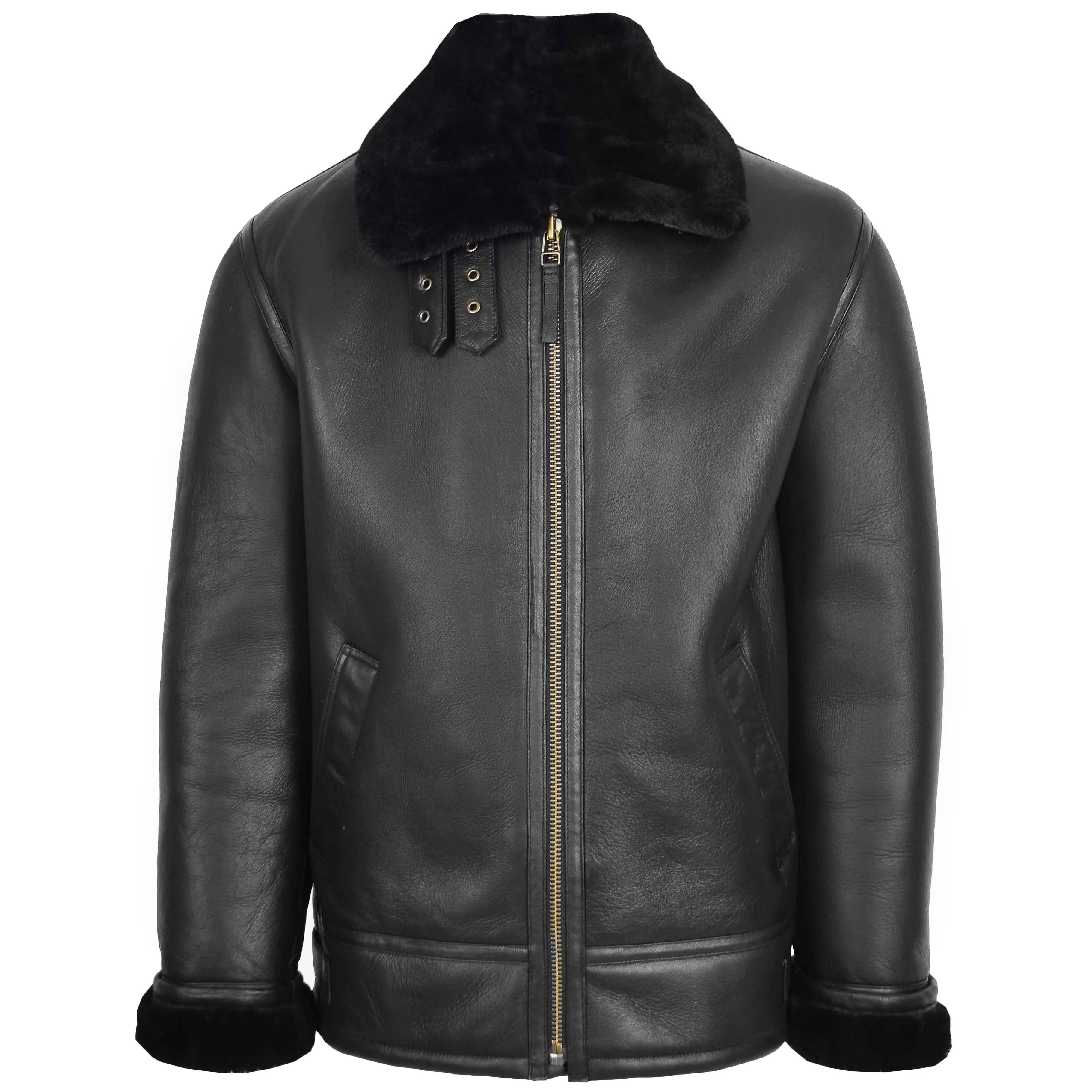 Mens Top Gun Style Sheepskin Jacket Oscar Black