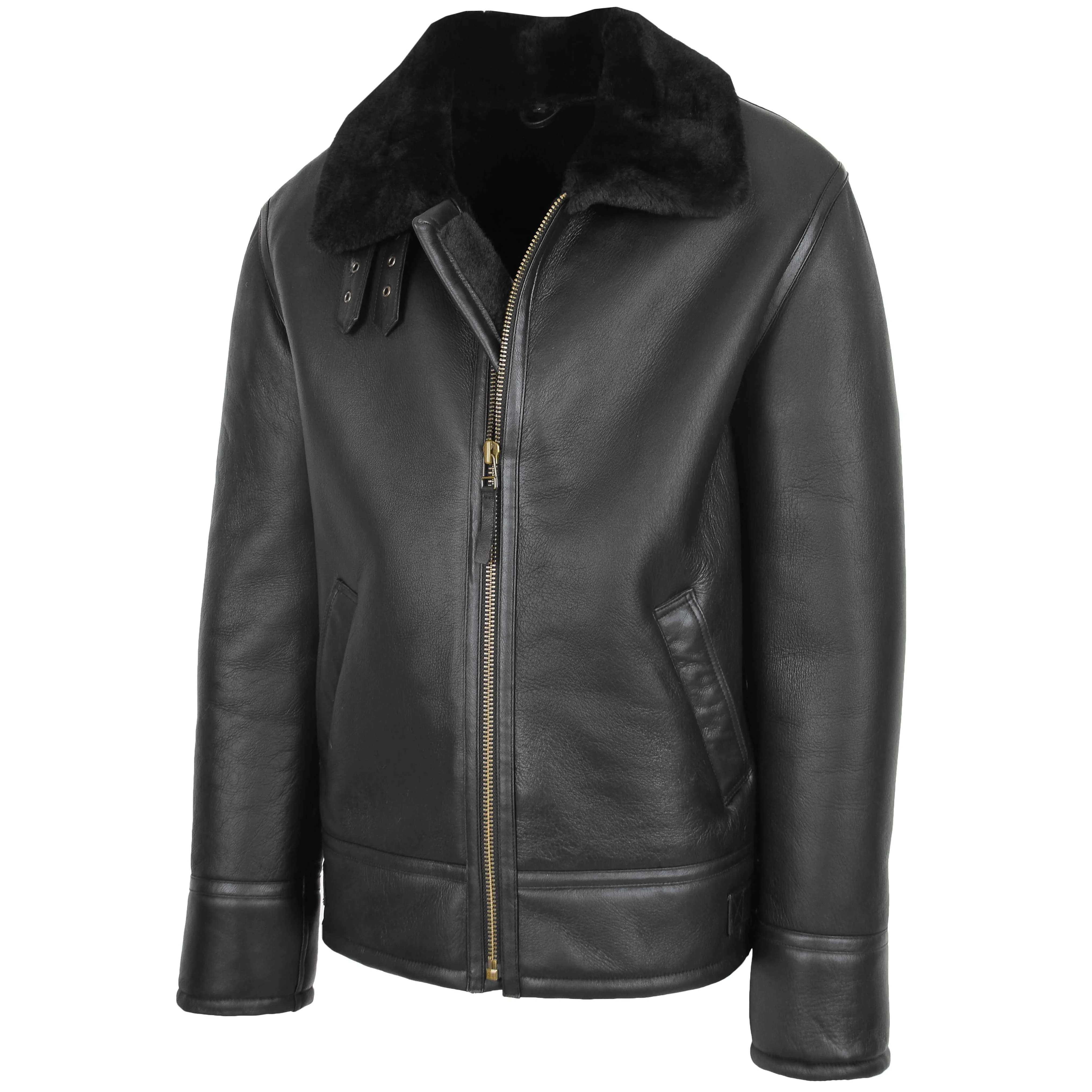 Mens Top Gun Style Sheepskin Jacket Oscar Black