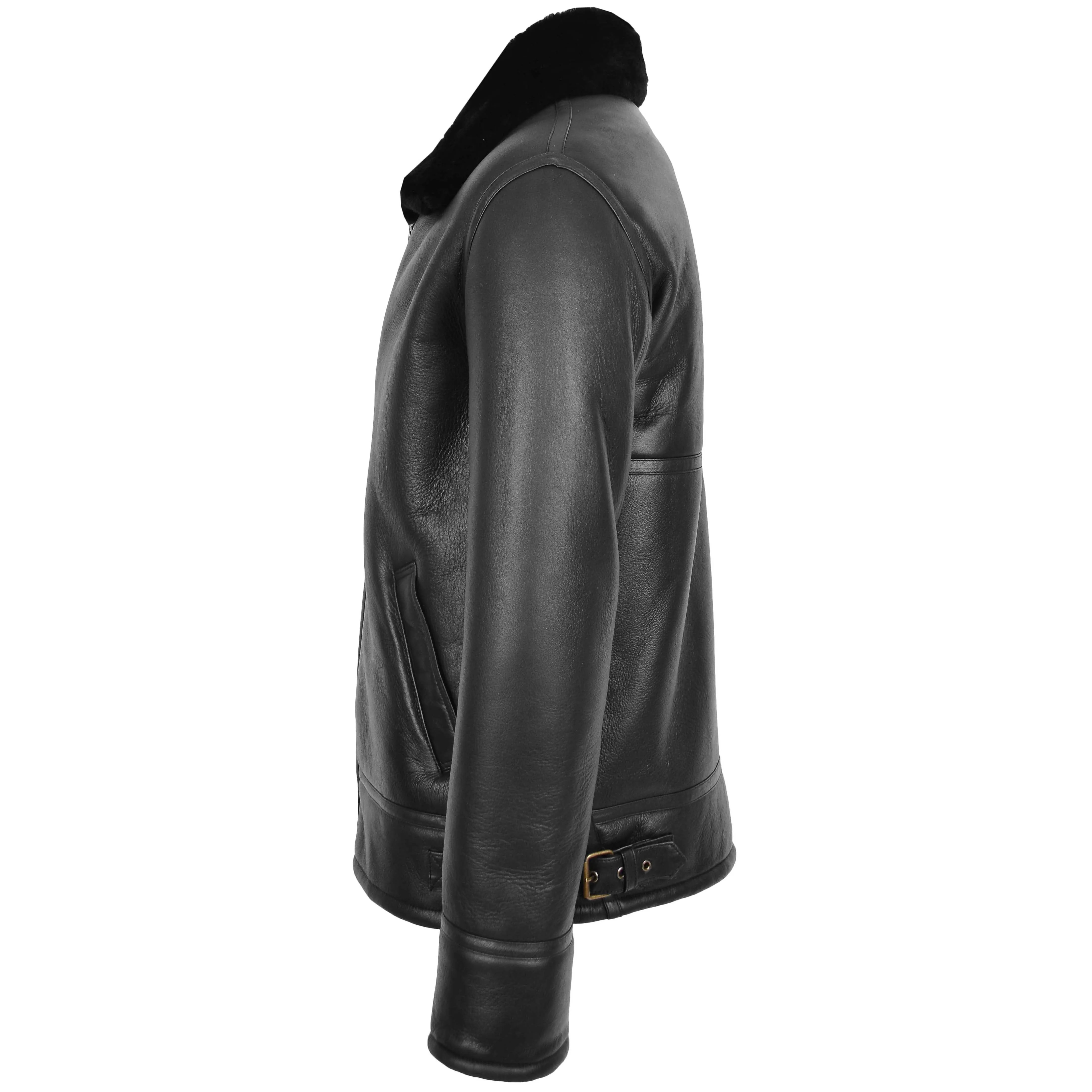 Mens Top Gun Style Sheepskin Jacket Oscar Black