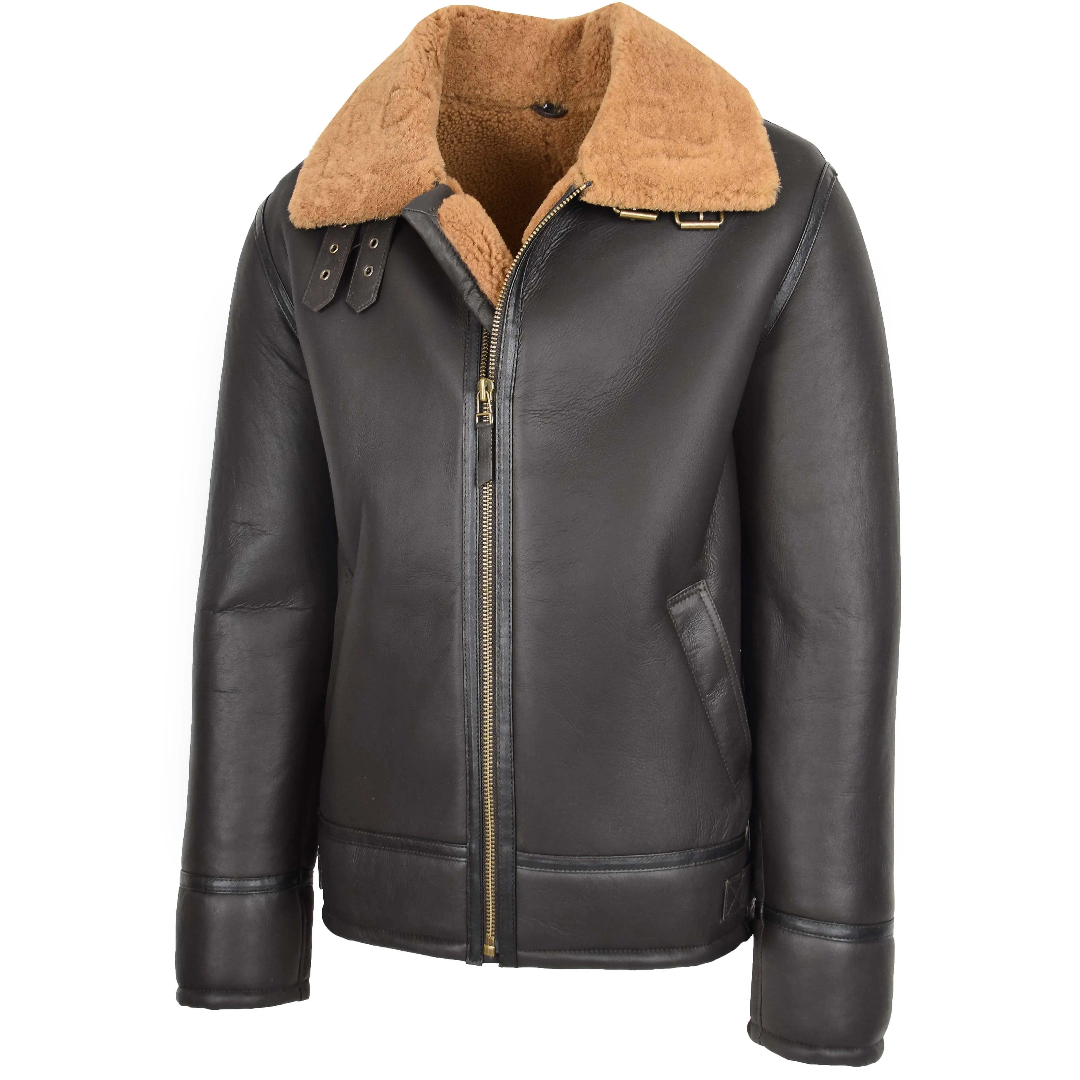 Mens Top Gun Style Sheepskin Jacket Oscar Brown Ginger