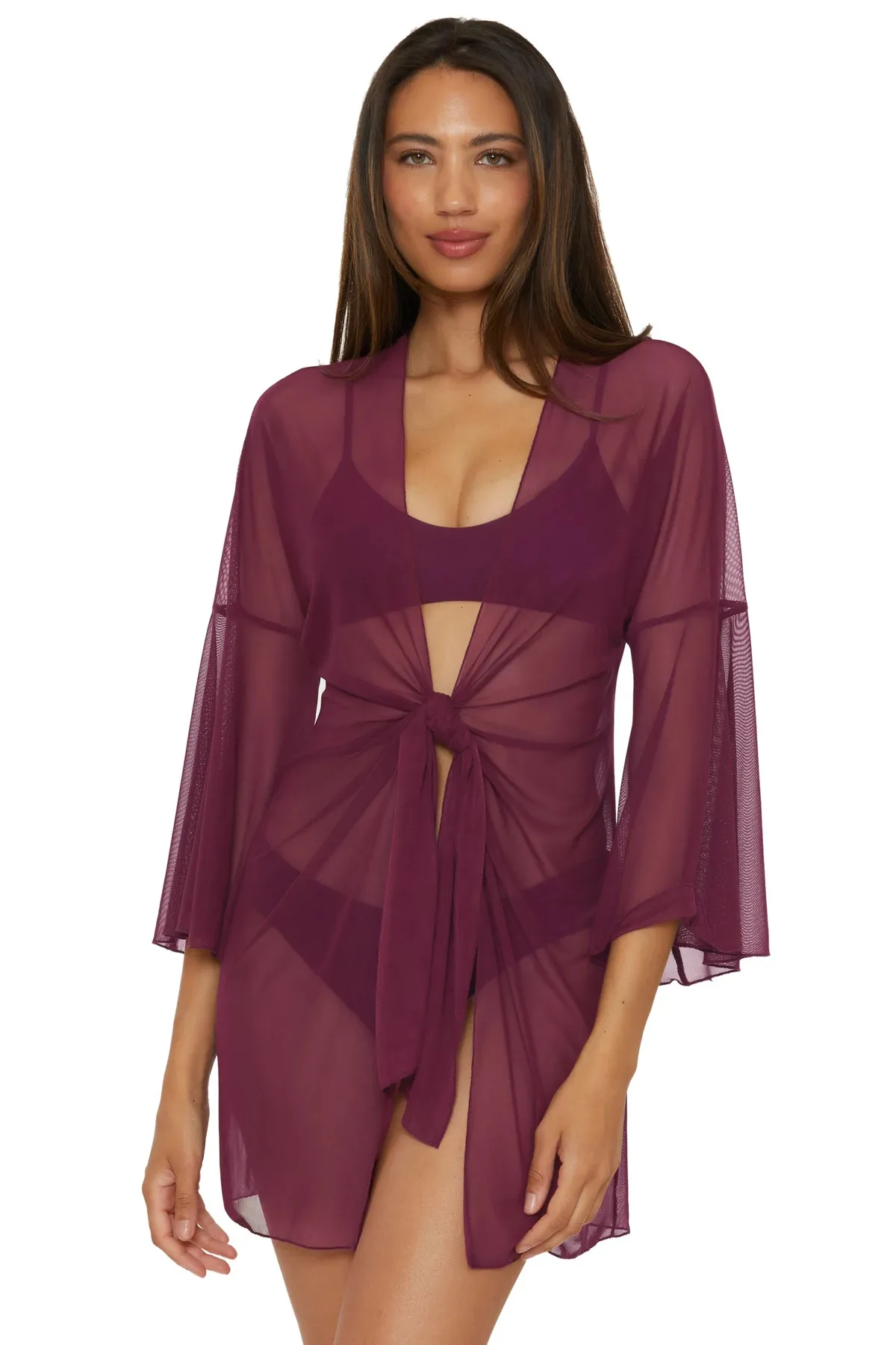 Mesh Tie Front Kimono