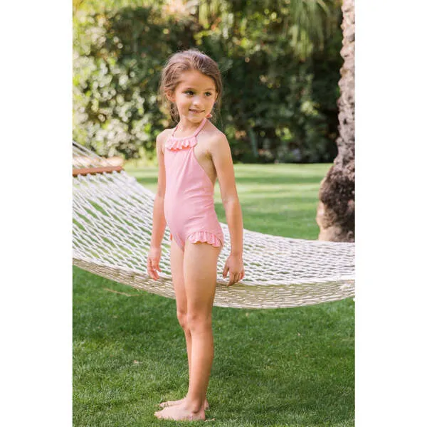 Minnow Girls Sorbet Pink Ruffle Halter One Piece