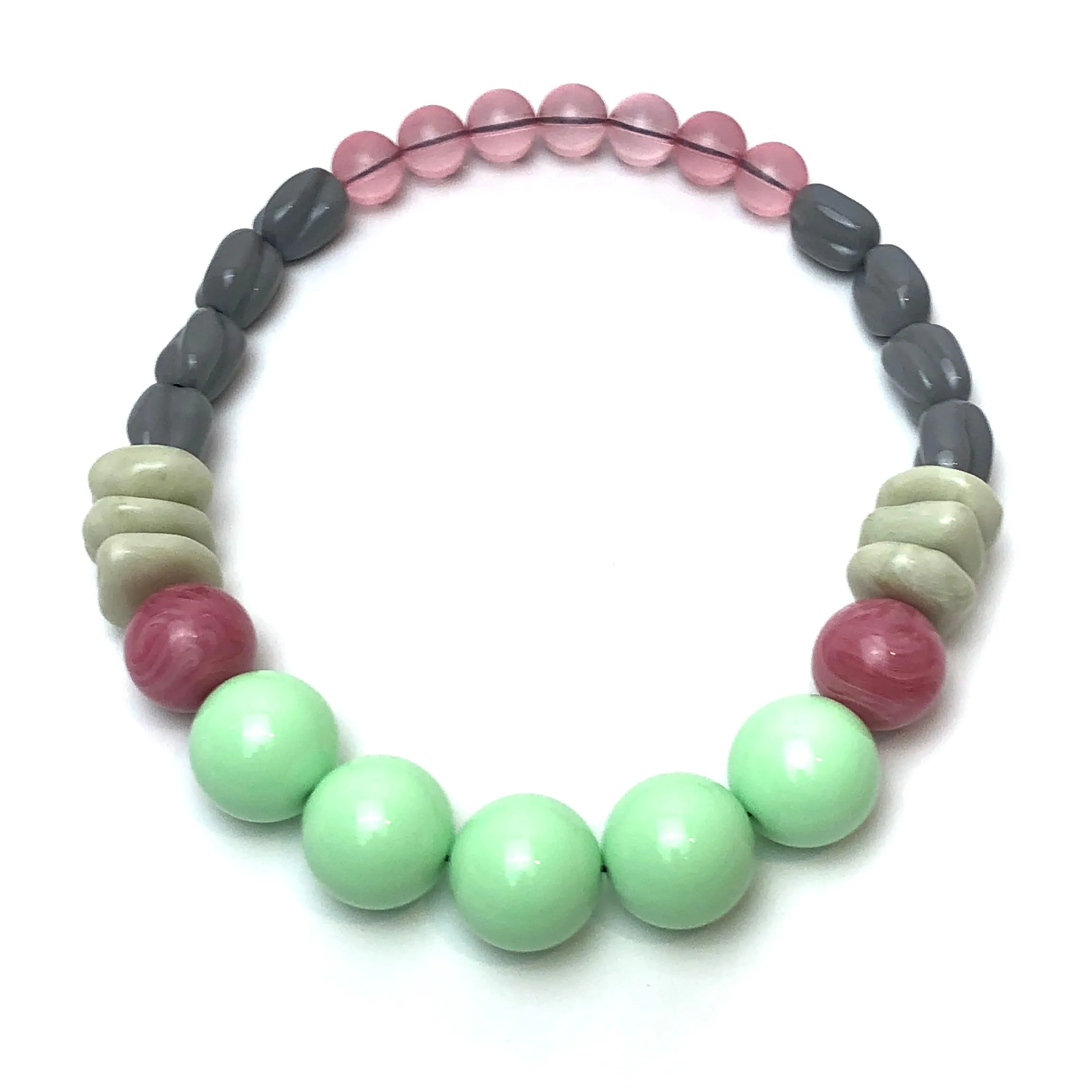 Mint & Cranberry Lucite Stretch Bauble Necklace - Shortie