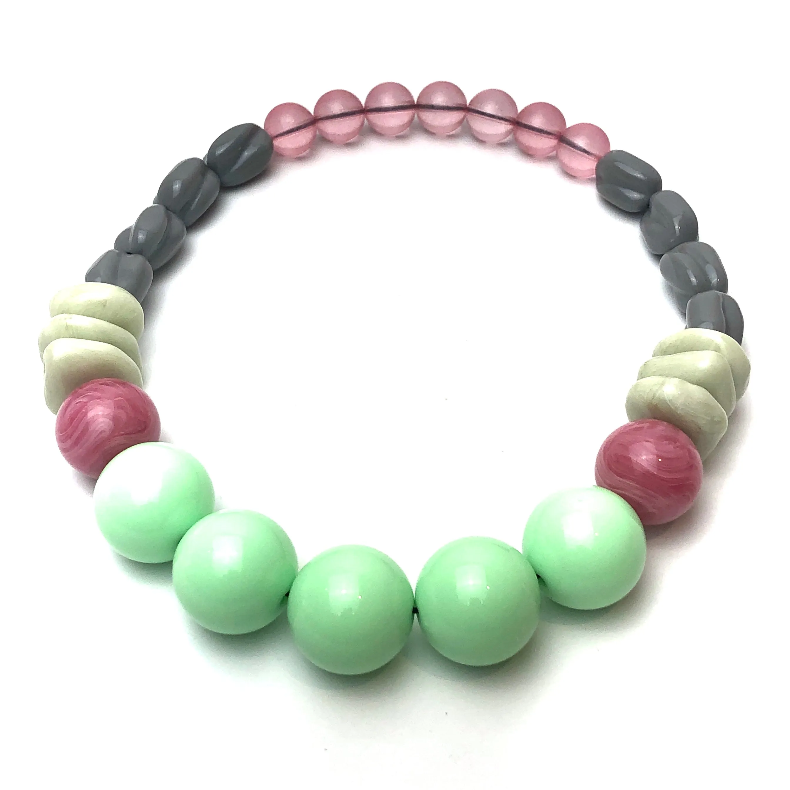 Mint & Cranberry Lucite Stretch Bauble Necklace - Shortie