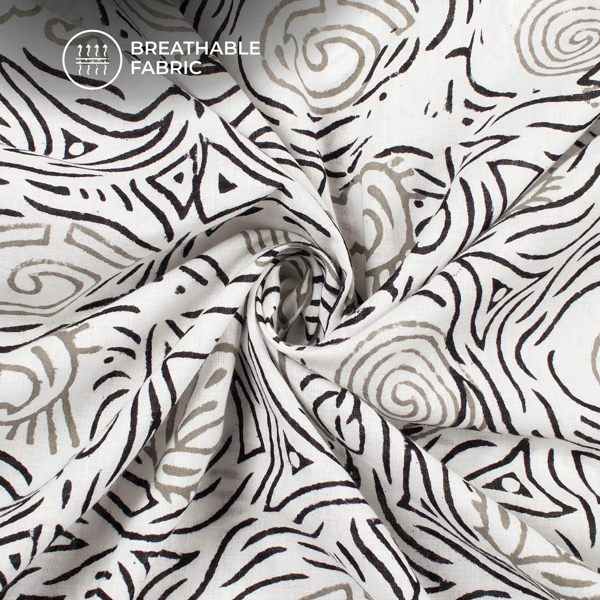 Monochrome Handblock Pure Cotton Fabric