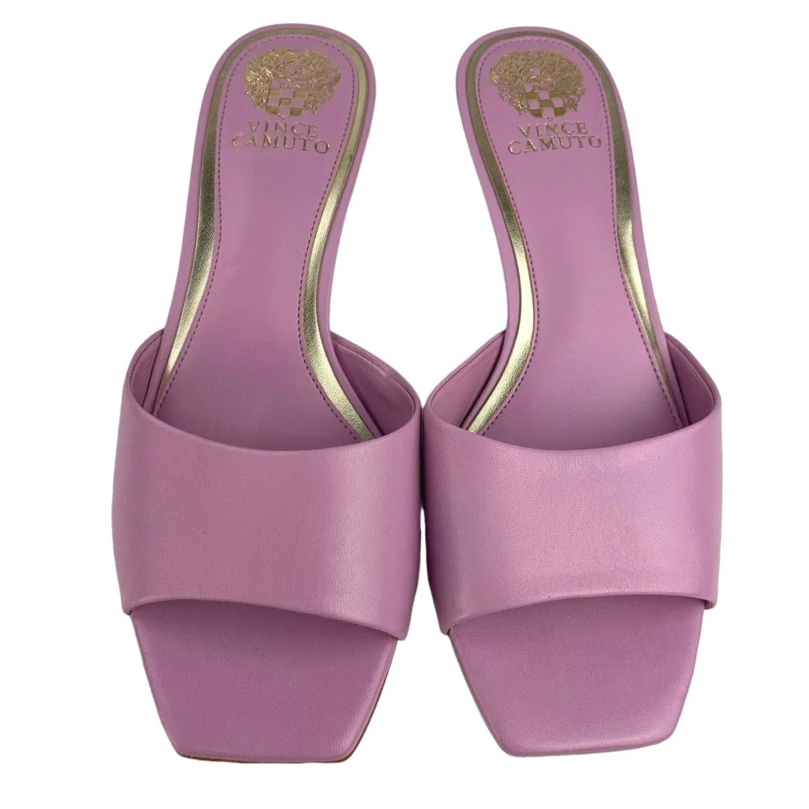 NEW Vince Camuto Faiza Purple Leather Open Square Toe Kitten Heels Sandals 8.5M