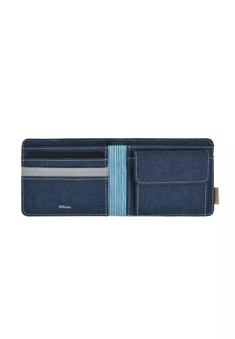 Nifteen Nifteen London Billfold Wallet With Coin Purse - Navy With Grey Lining