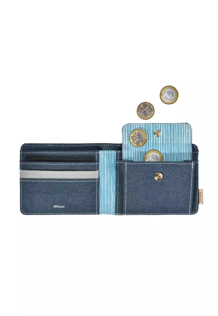 Nifteen Nifteen London Billfold Wallet With Coin Purse - Navy With Grey Lining