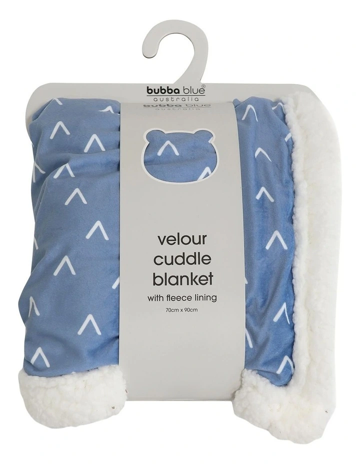 Nordic Velour Cuddle Blanket with Fleece Lining in Denim Blue