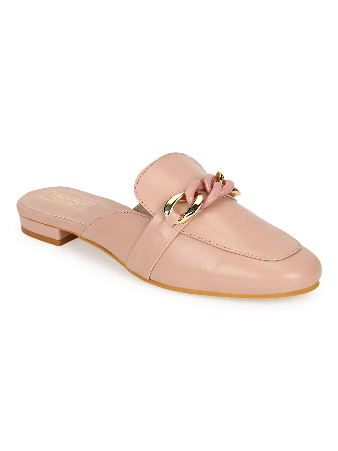 Nude PU Kitten Heel Wide Chain Loafers (TC-SLC-C-6-NUD)