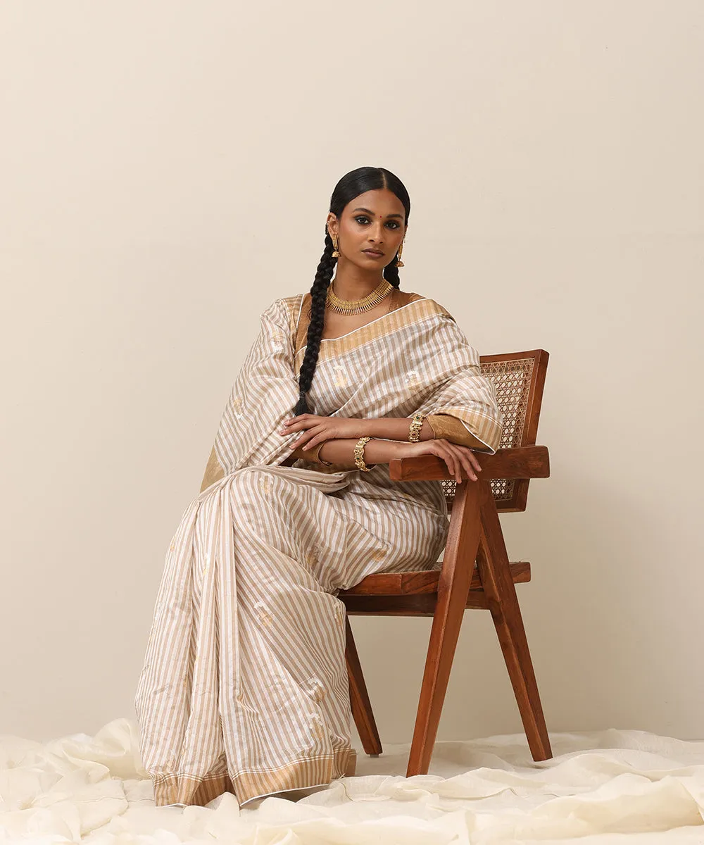 Offwhite Handloom Pure Silk Chanderi Saree With Pure Silk Finishing