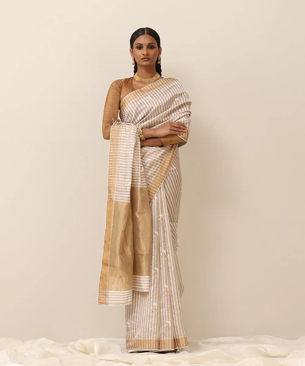 Offwhite Handloom Pure Silk Chanderi Saree With Pure Silk Finishing