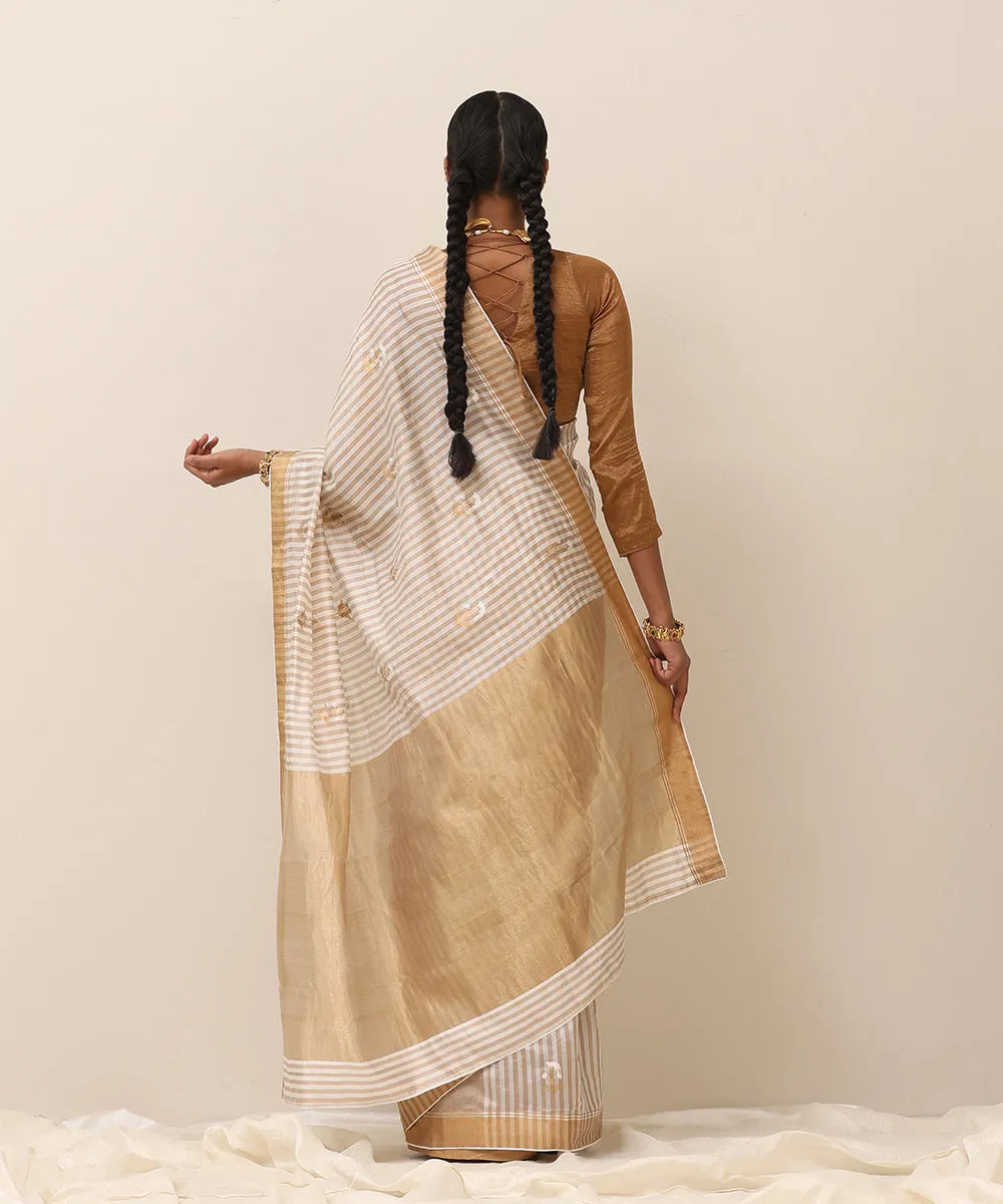 Offwhite Handloom Pure Silk Chanderi Saree With Pure Silk Finishing