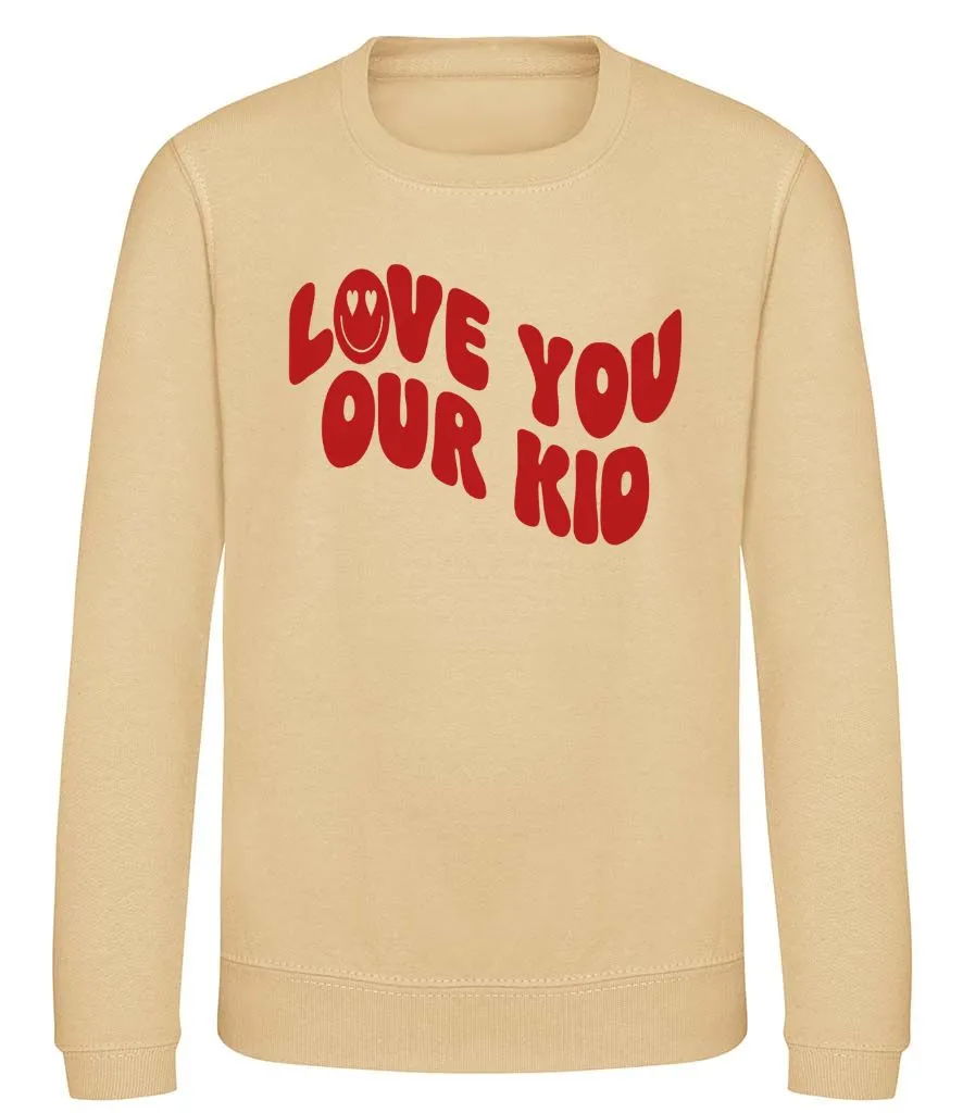 Our Albie ‘Love You Our Kid’ oversized sweatshirt for adults in desert sand