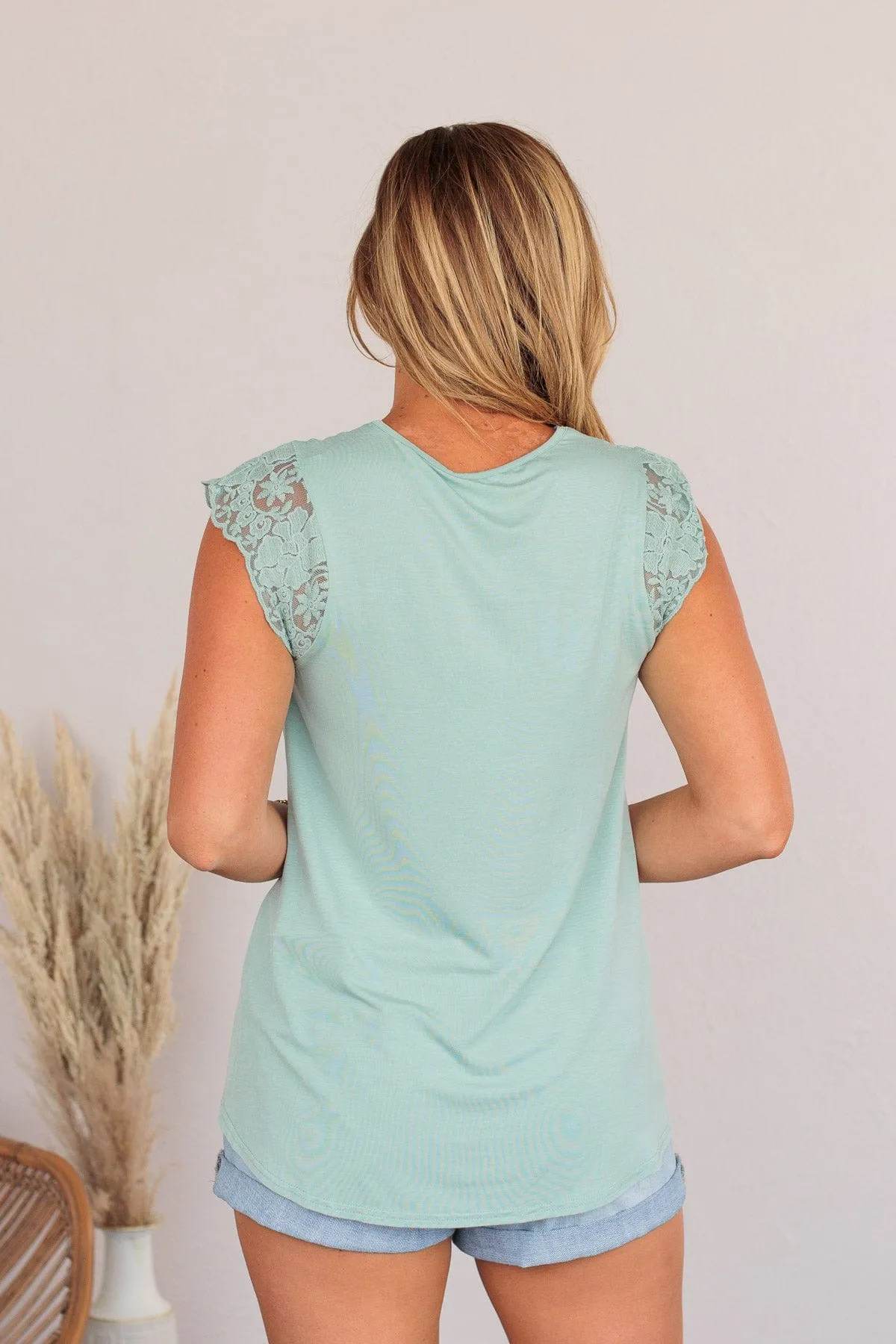 Out For The Day Lace Tank- Sage