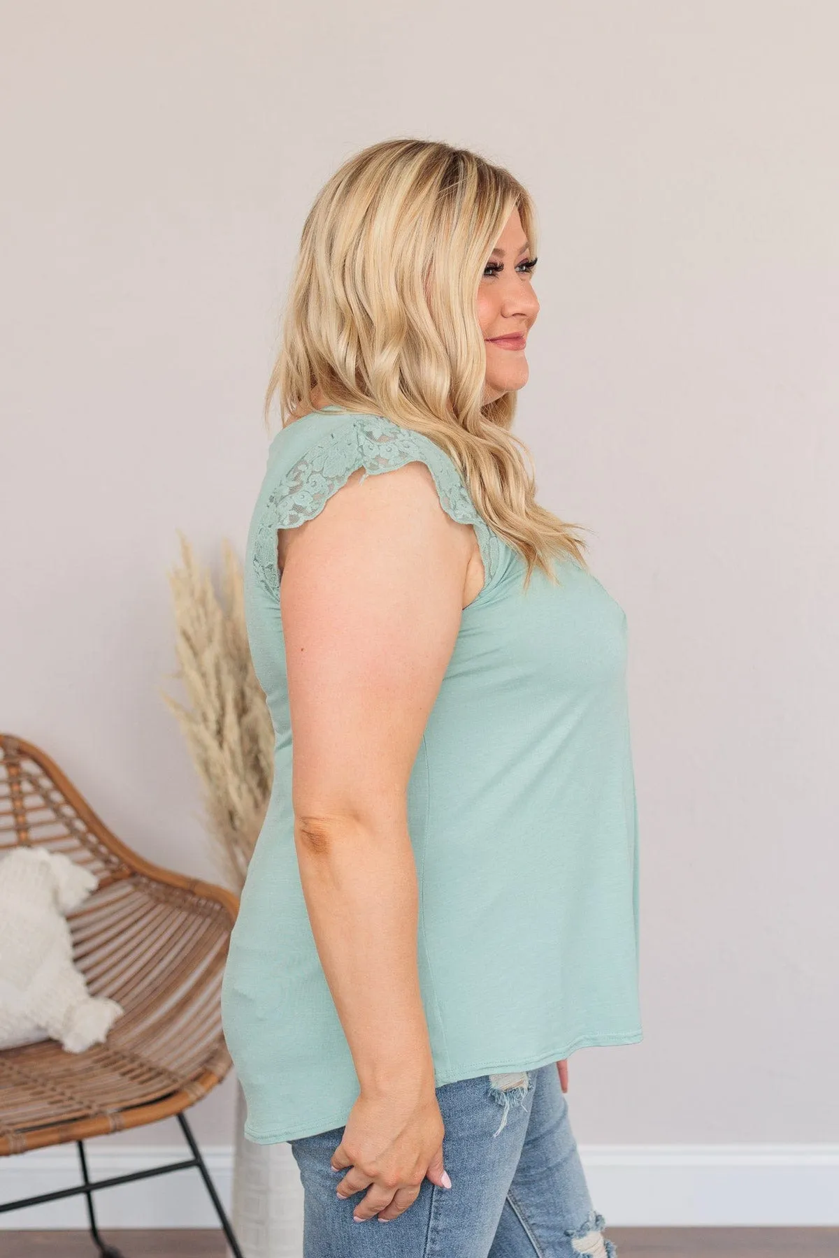 Out For The Day Lace Tank- Sage