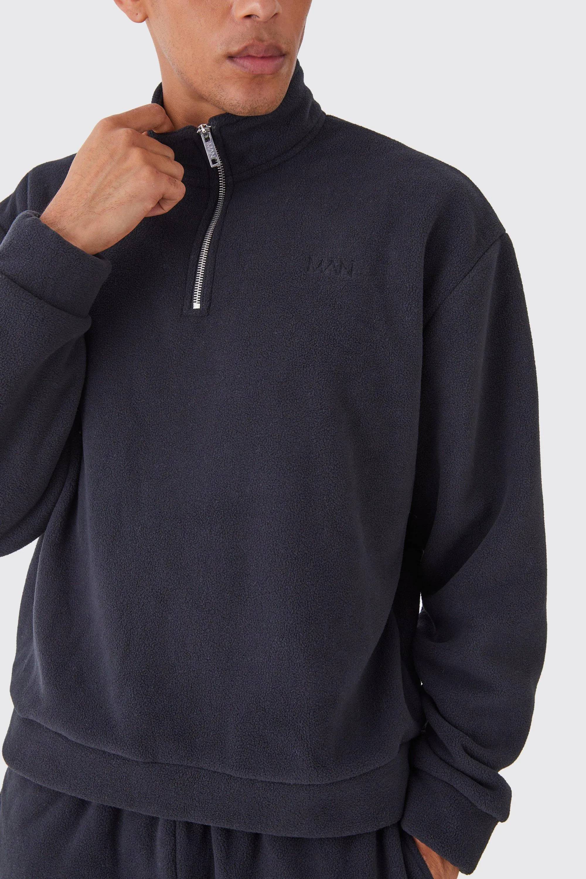 Oversized Boxy 1/4 Zip Bonded Microfleece Man Sweatshirt