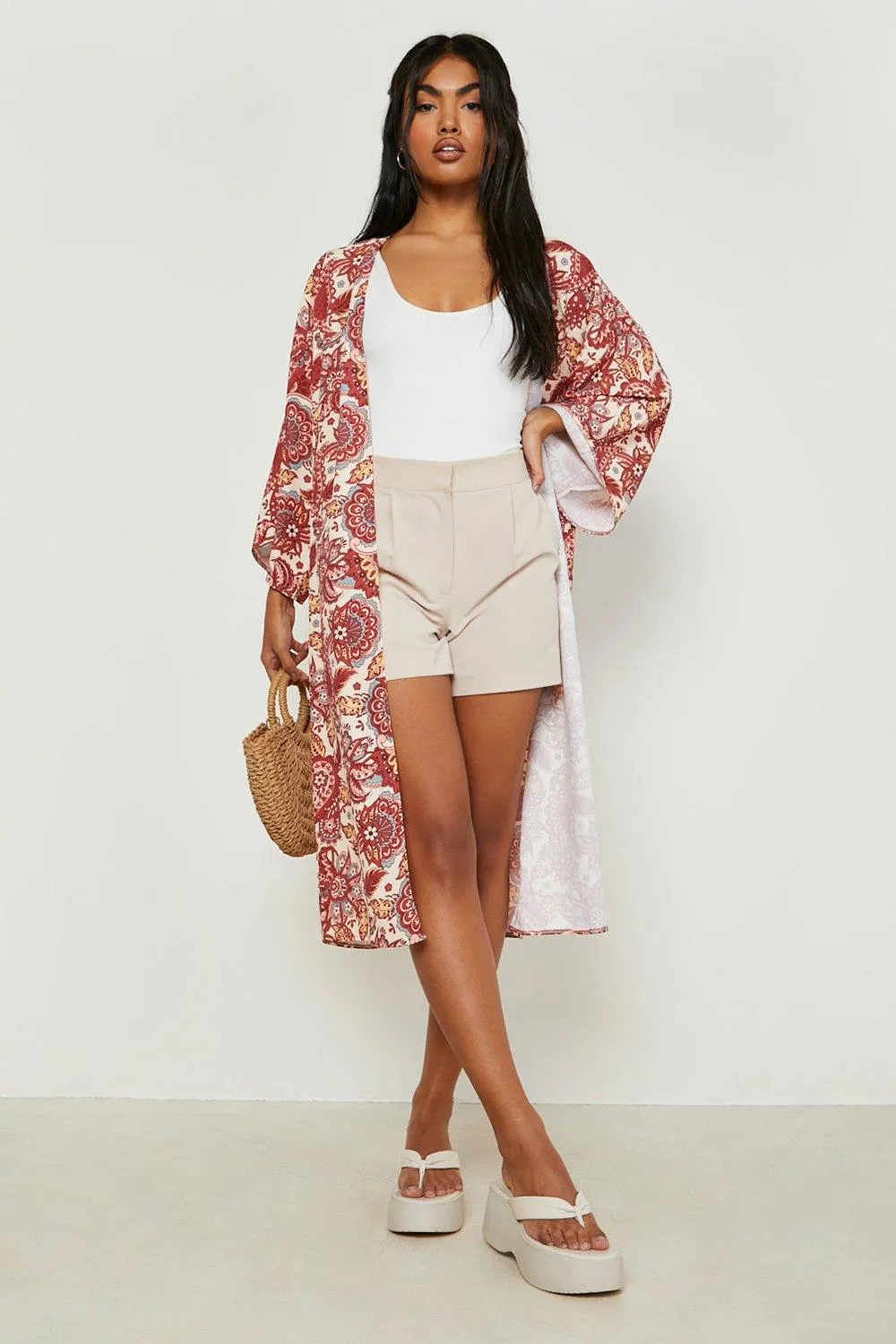 Paisley Print Woven Midi Kimono