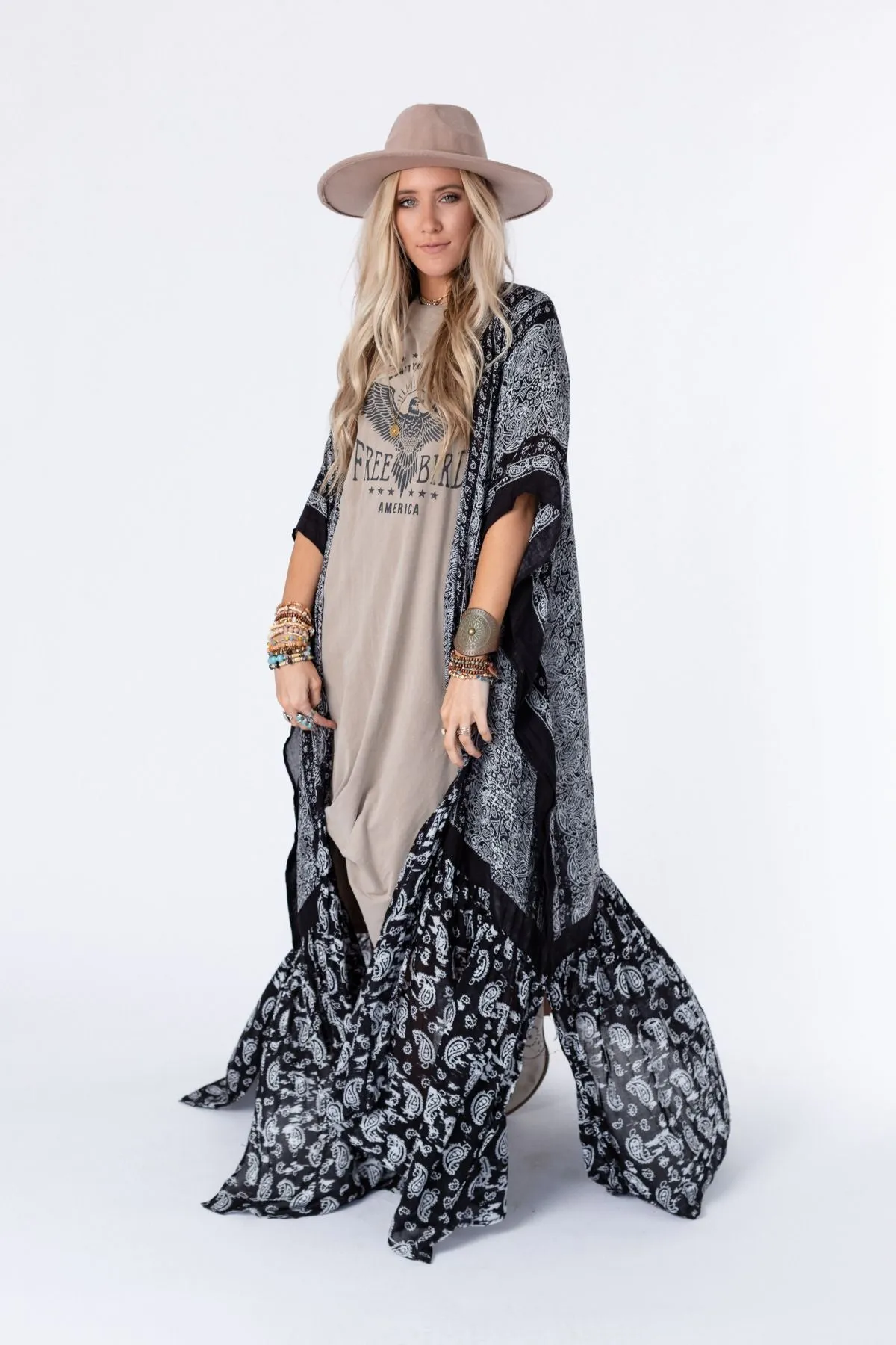 Paisley Tapestry Free Flow Duster Kimono - Black