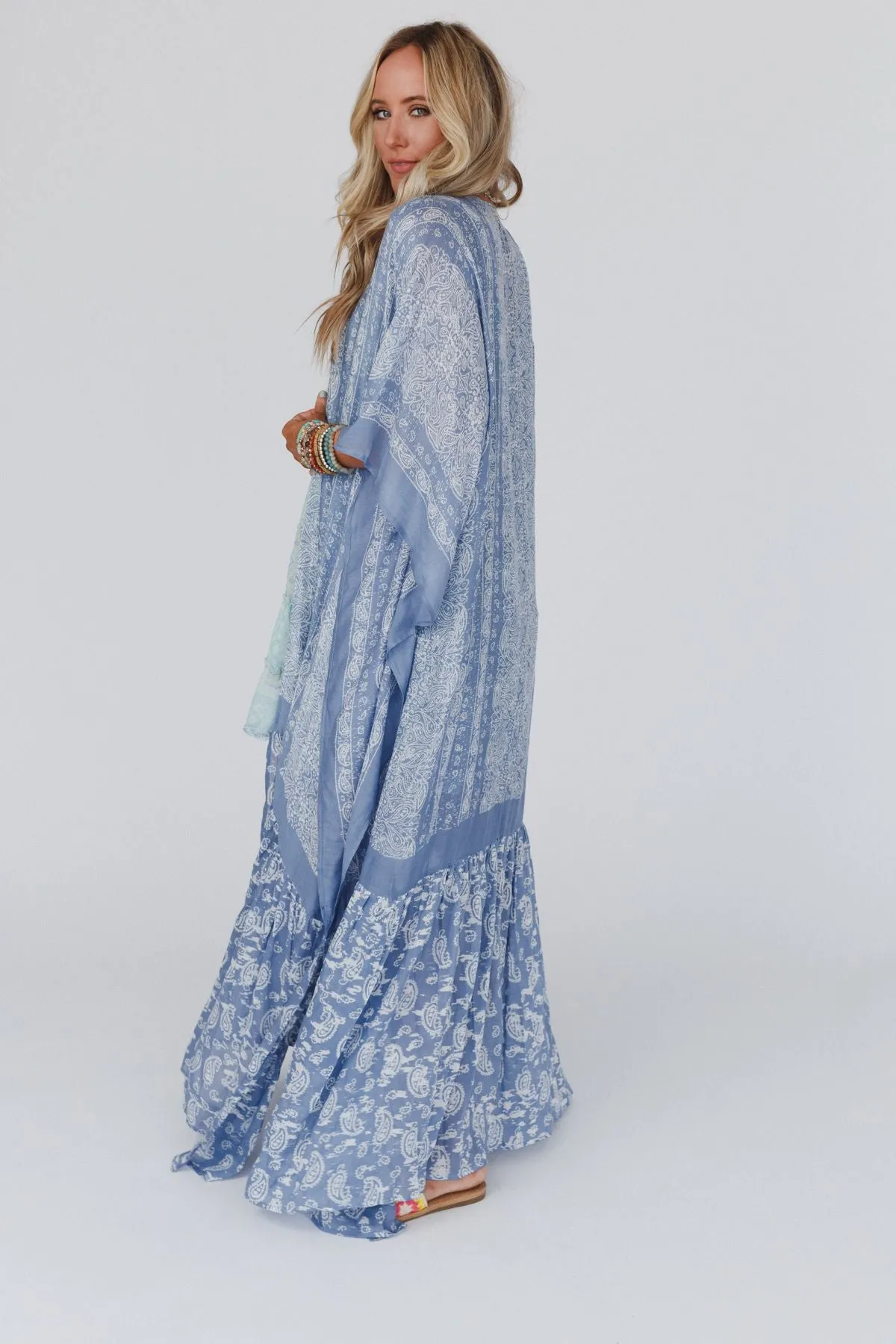 Paisley Tapestry Free Flow Duster Kimono - Chambray