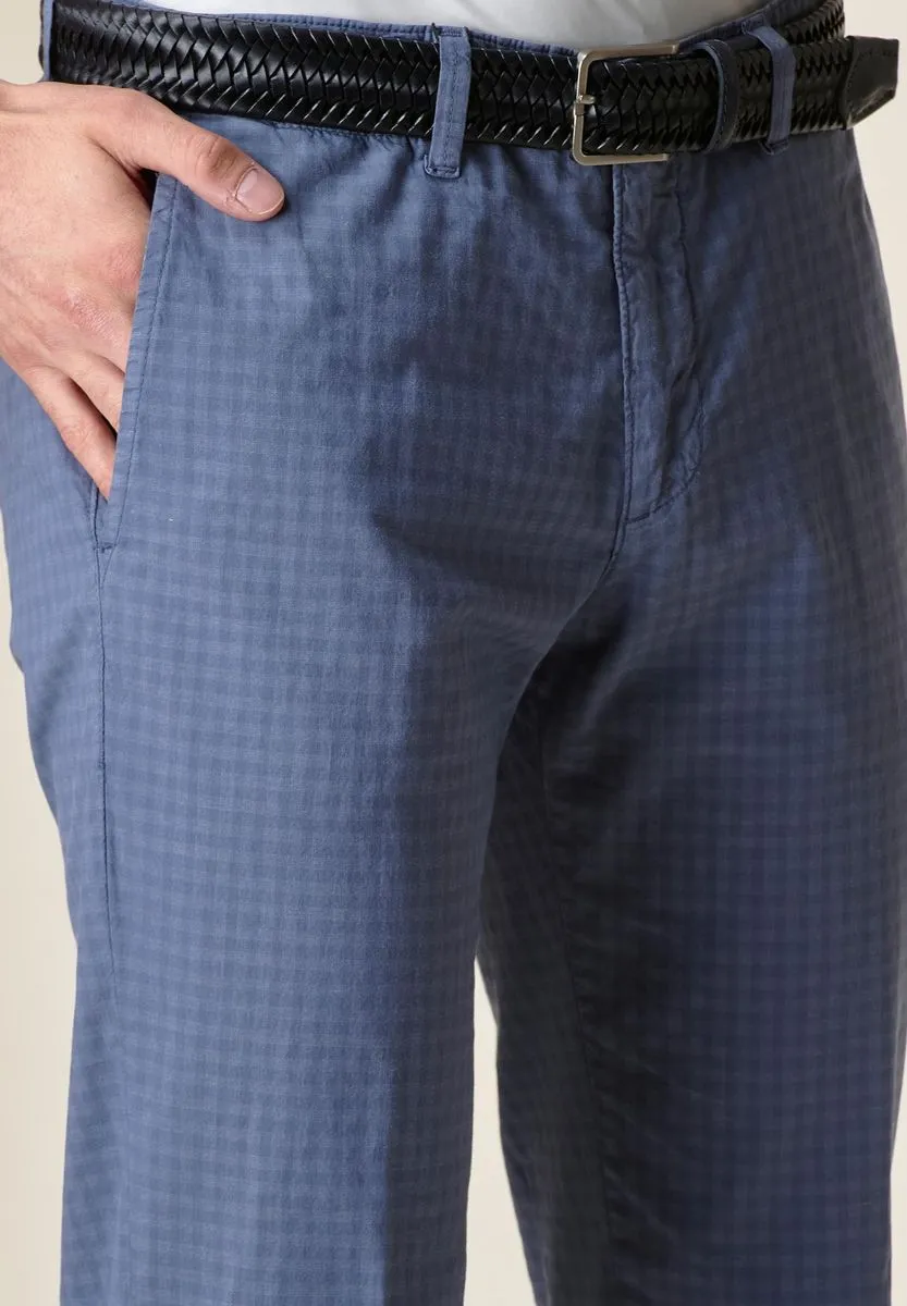 Pantalone azzurro quadretto cotone tc stretch