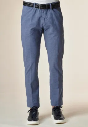 Pantalone azzurro quadretto cotone tc stretch