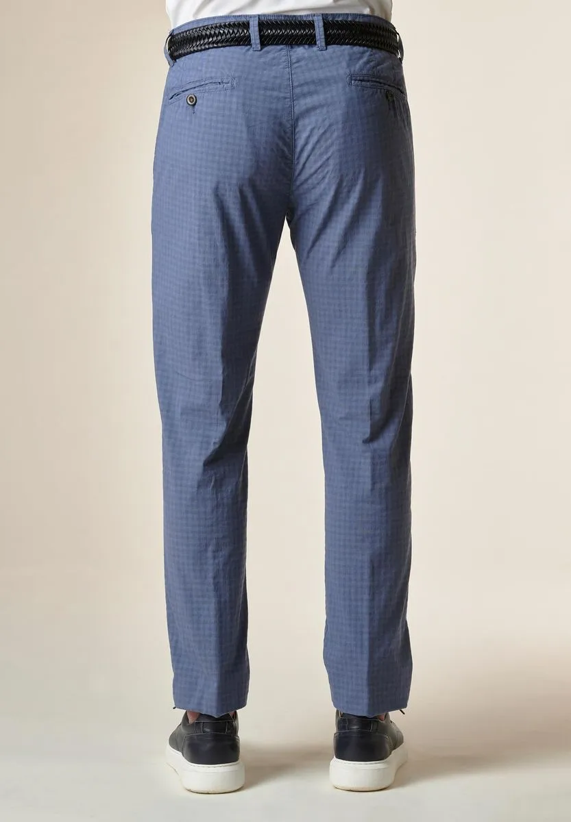 Pantalone azzurro quadretto cotone tc stretch