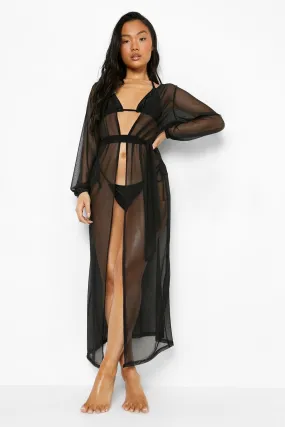 Petite Tie Waist Mesh Kimono