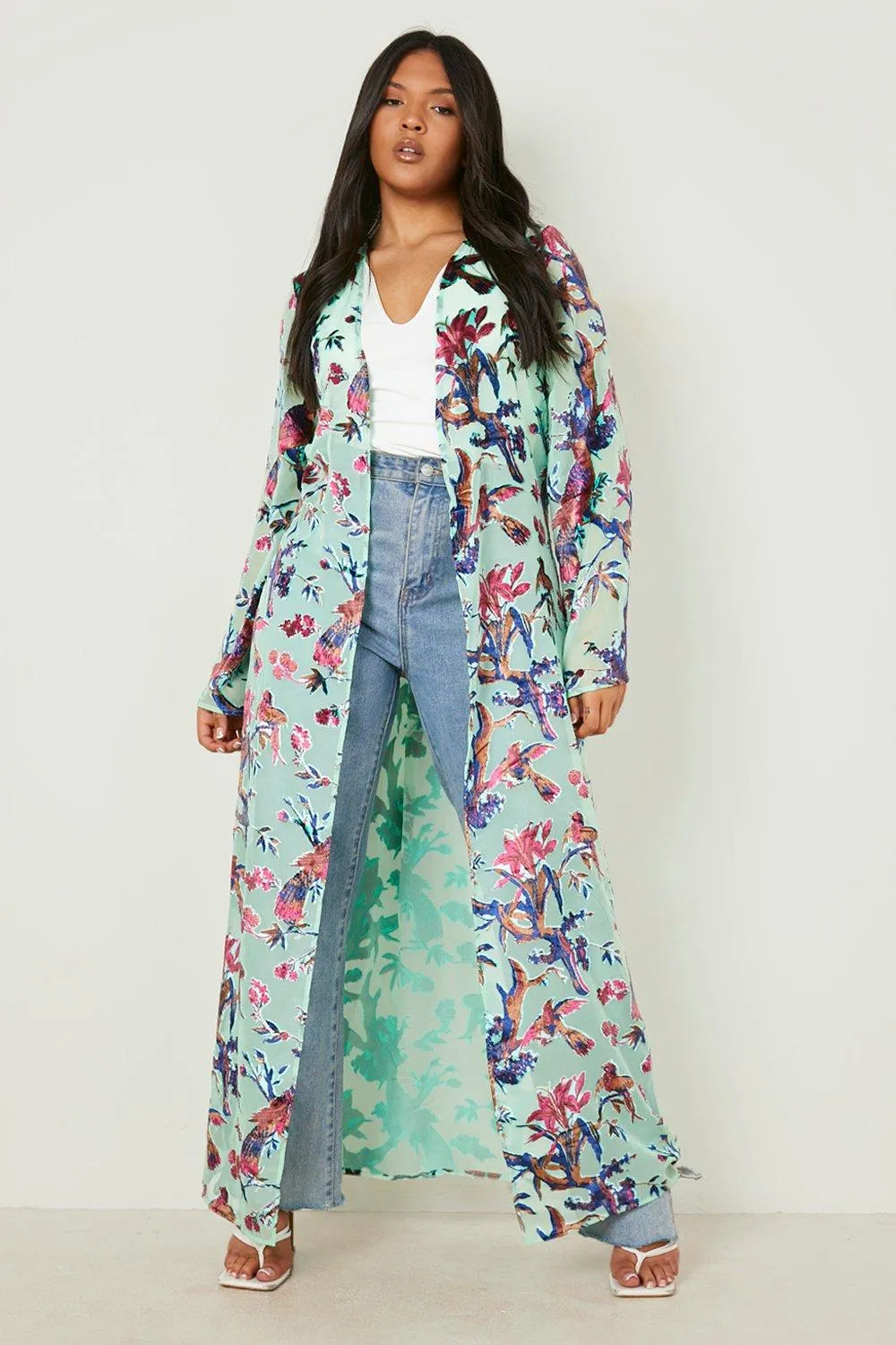 Plus Devore Maxi Kimono