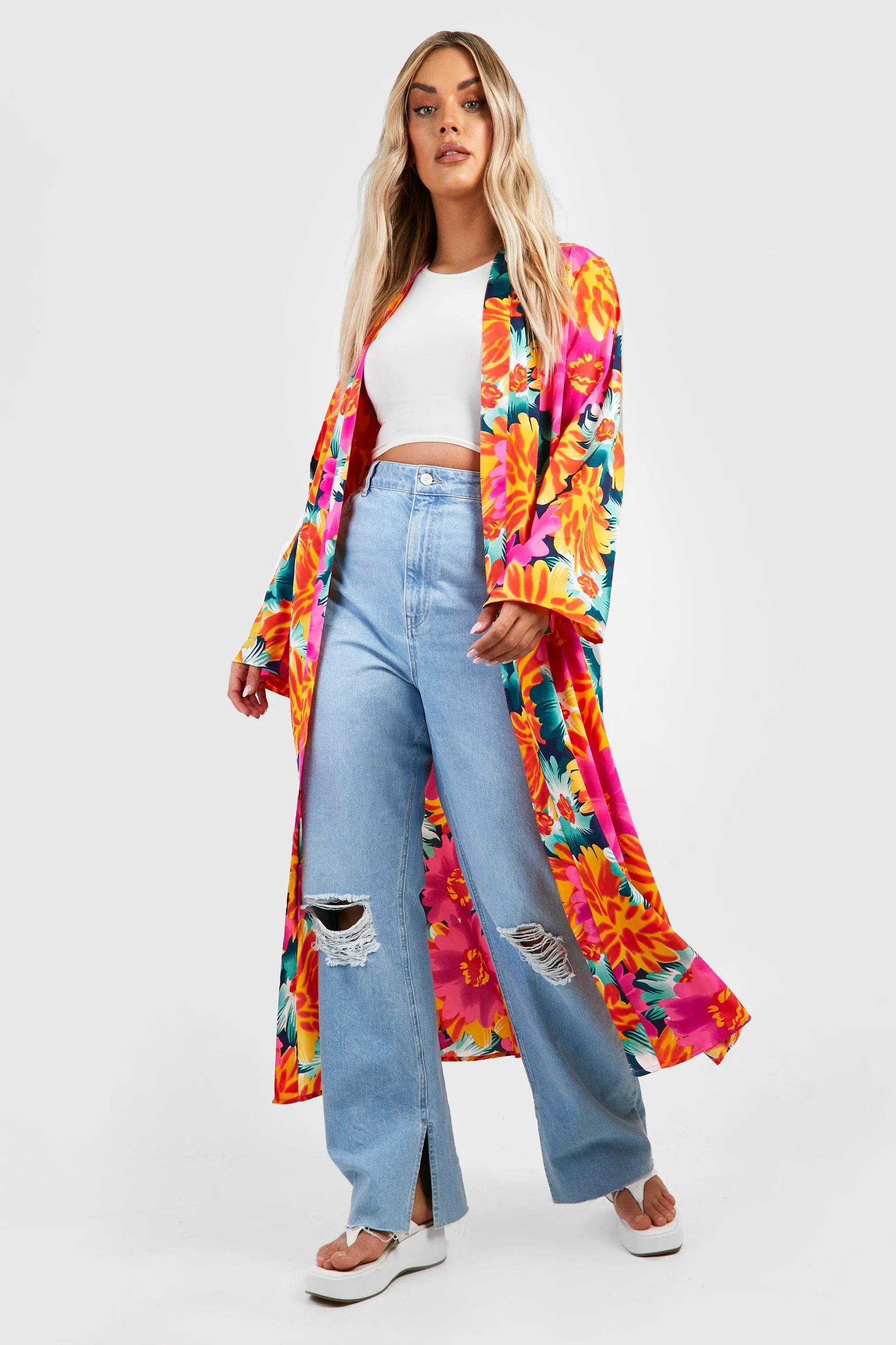 Plus Floral Maxi Kimono