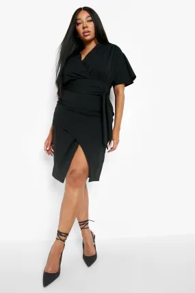 Plus Kimono Tie Belt Midi Dress