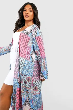 Plus Mixed Paisley Longline Kimono