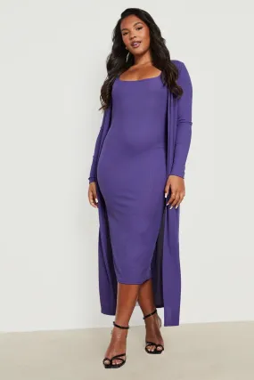 Plus Rib Midi Dress & Kimono Two-Piece