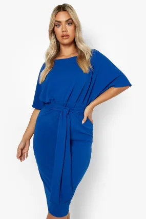 Plus Tie Belt Kimono Sleeve Midi Dress