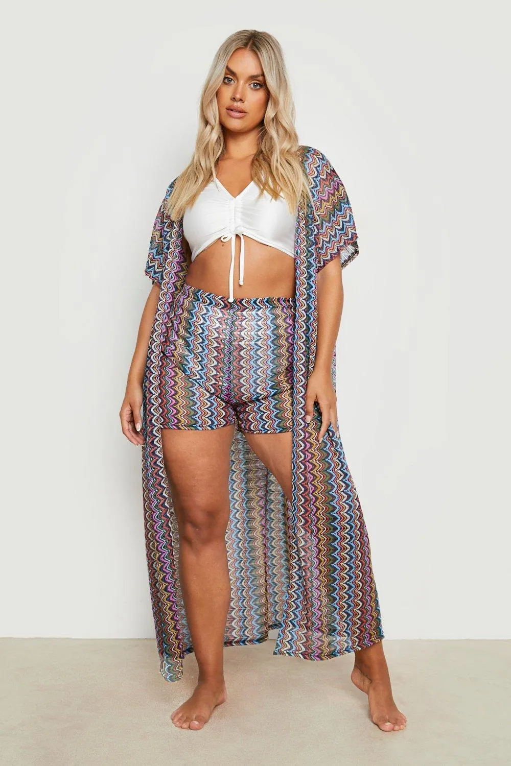 Plus Zig Zag Knitted Beach Kimono