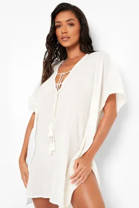 Pom Pom Cheesecloth Batwing Beach Kimono