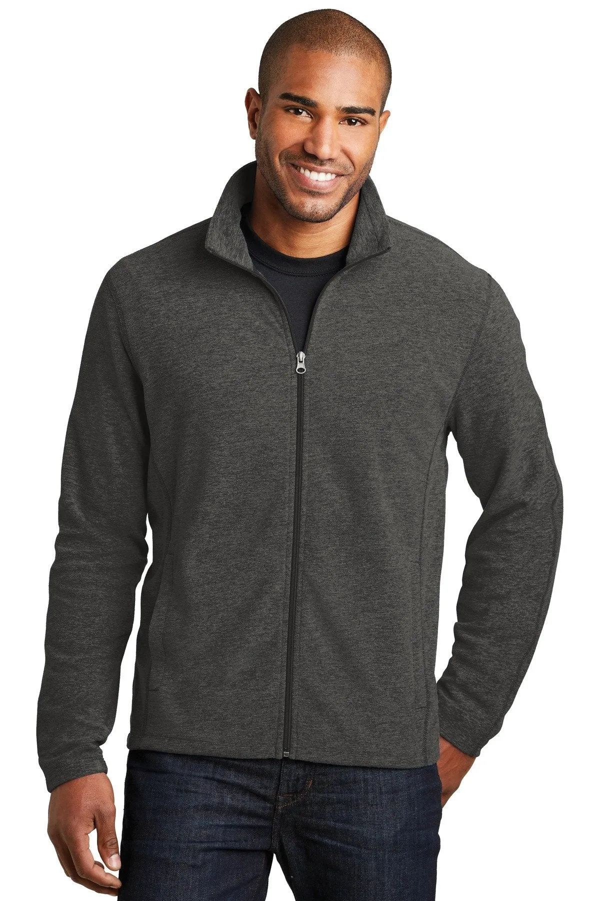 Port Authority Heather Microfleece Full-Zip Jacket F235 Black Charcoal Heather