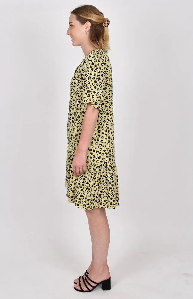 PQ Collection Button Down Frill Dress Sorbet Leopard