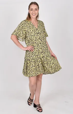 PQ Collection Button Down Frill Dress Sorbet Leopard