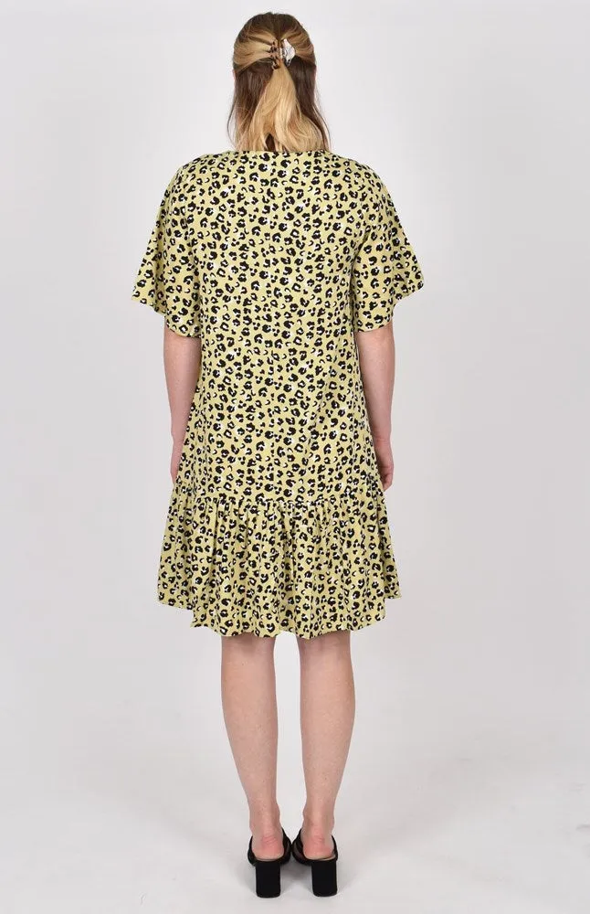 PQ Collection Button Down Frill Dress Sorbet Leopard